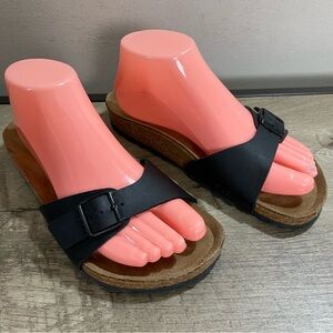Birkenstock Black Slip-On Cork Footbed Sandals